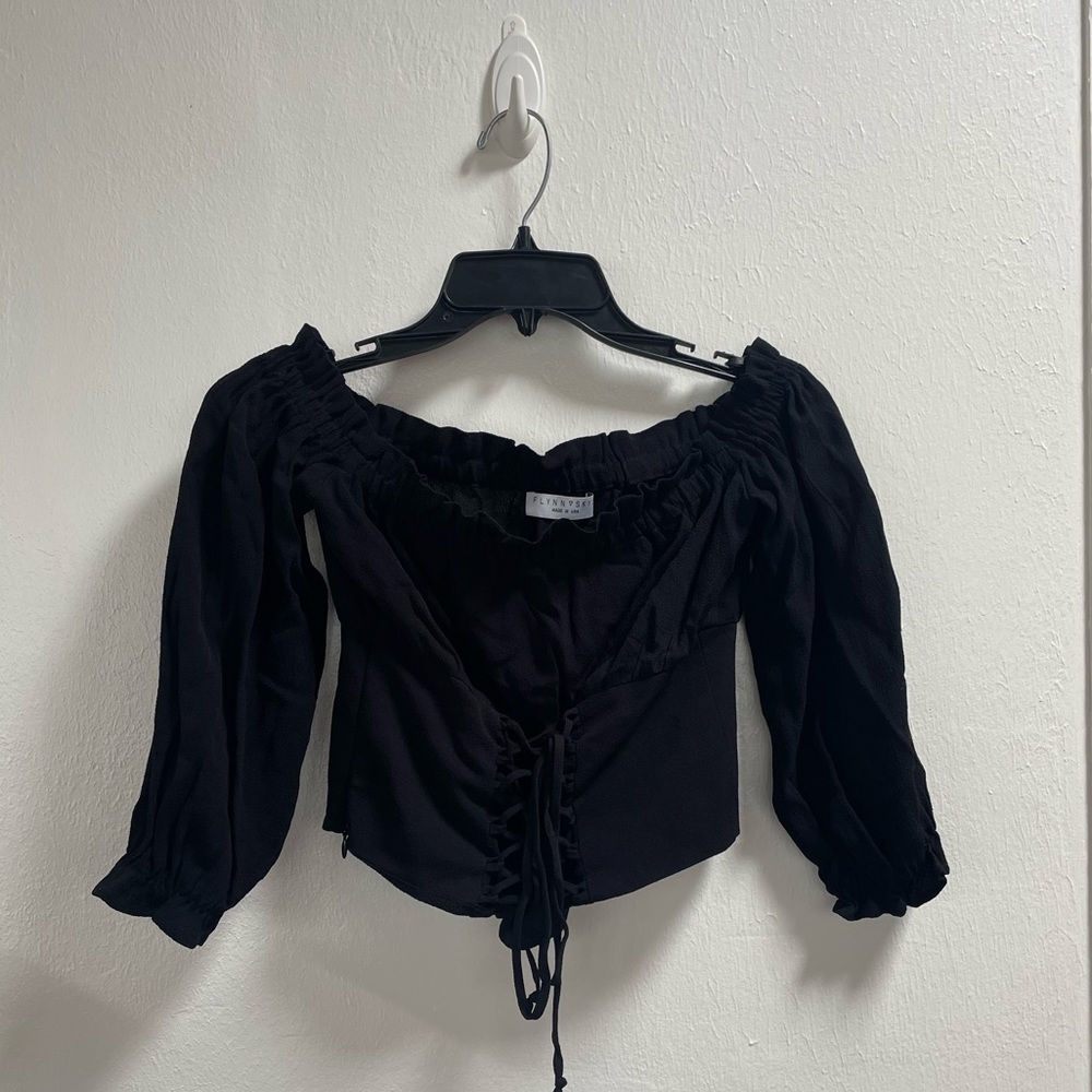 Flynn Sky lace up detail off the shoulder top